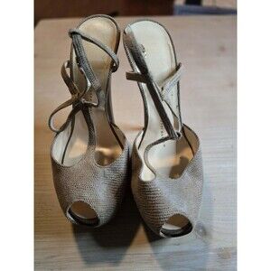 Giuseppe Zanotti neutral animal embossed leather T-strap platform heels  5in